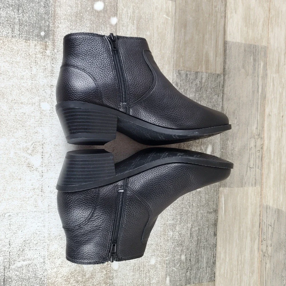 Vionic Finn Womens Booties Sz 5 Black Leather‎ Side Zip Elastic Gore Ankle Boots